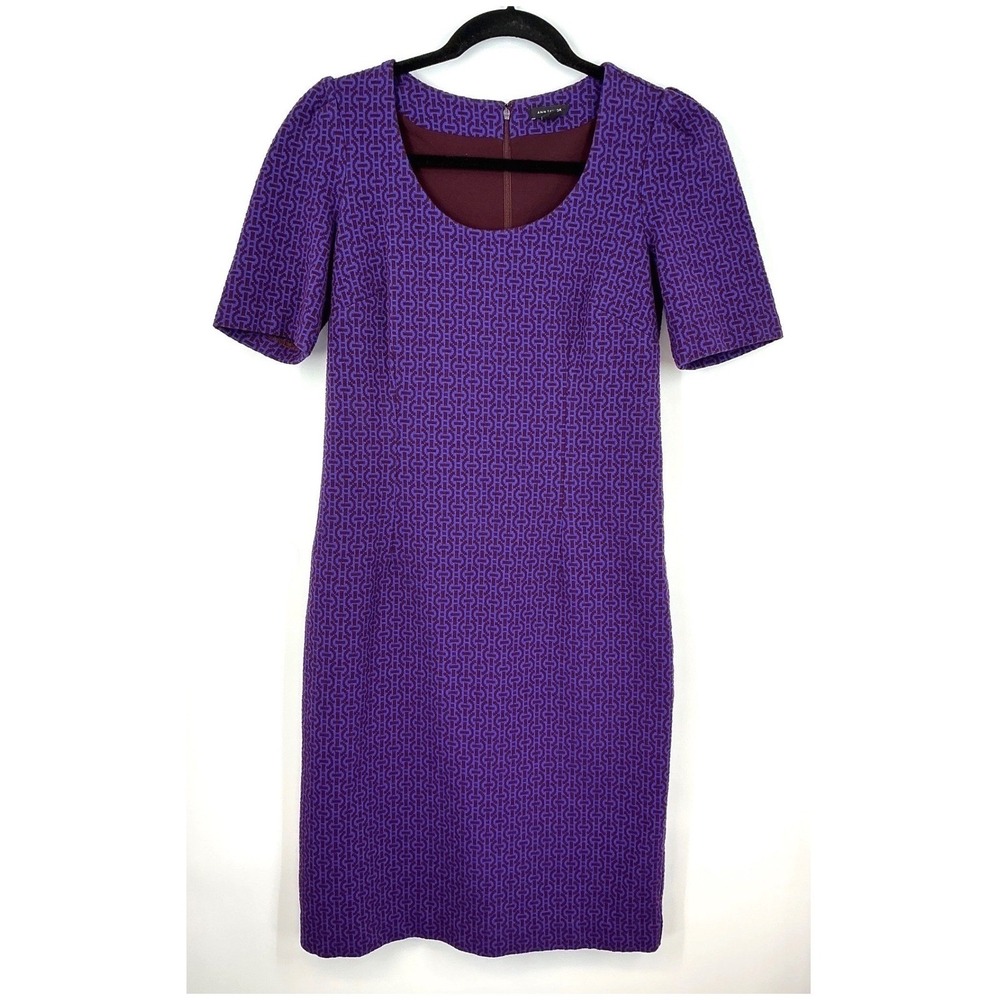 Ann Taylor‎ Purple Geometric Sheath Dress Scoop Neck Back Zip Corpcore Modern